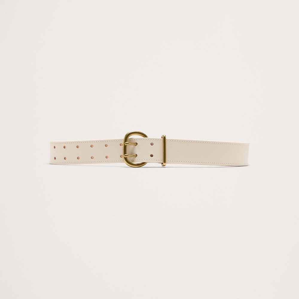 Leather Double-Punch Waist Belt In Ivory